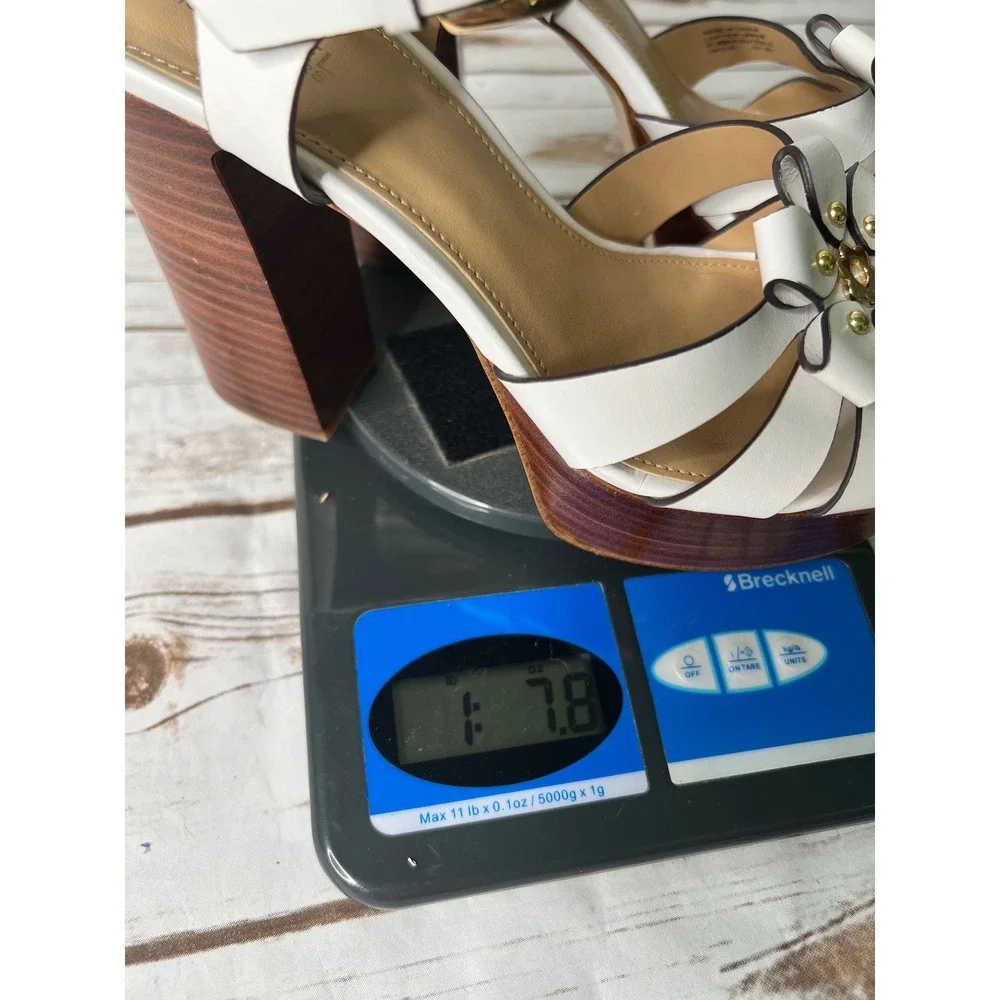 Michael Kors Platform Sandals White Floral Applique Block Heel 7M